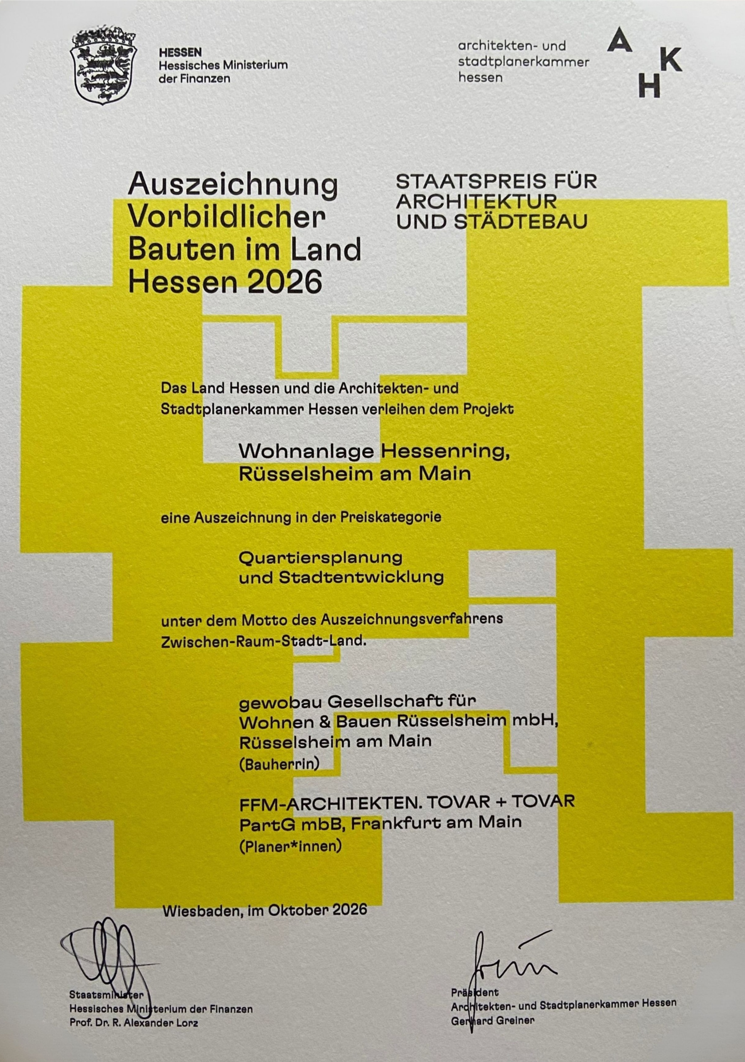 Urkunde Staatspreis 2026