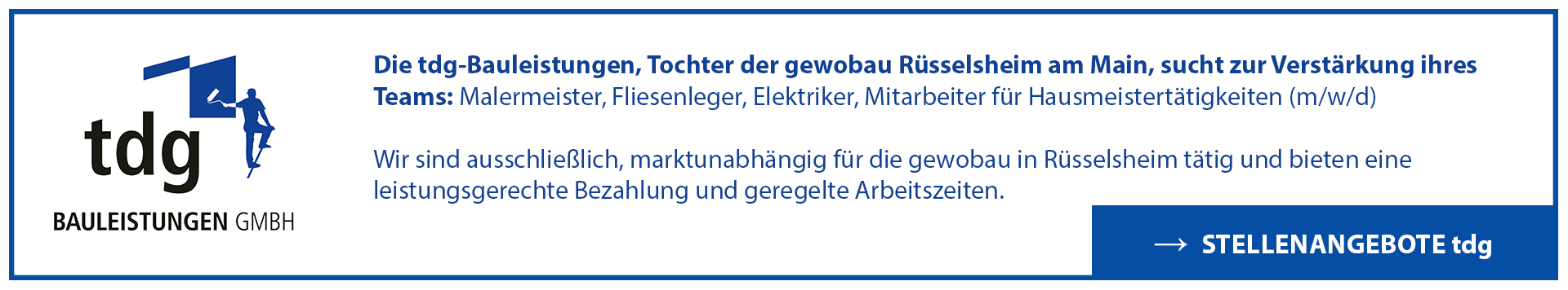 Banner Stellenangebote der tdg Bauleistungen GmbH