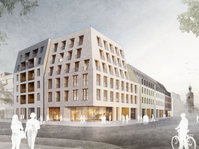 Visualisierung des Neubauvorhabens Wohnen am Friedensplatz