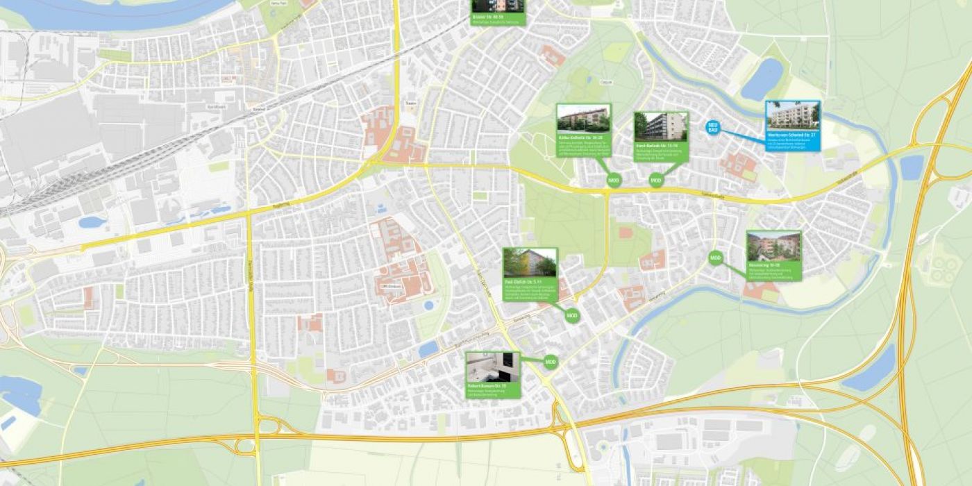 Stadtplan von Rüsselsheim mit den geplanten Modernisierungs- und Neubauvorhaben