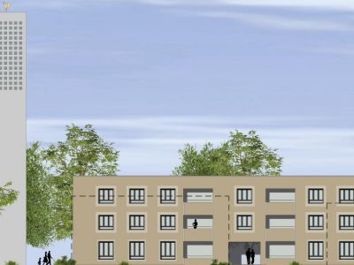 Visualisierung des Neubaus an der Bonhoeffer Gemeinde