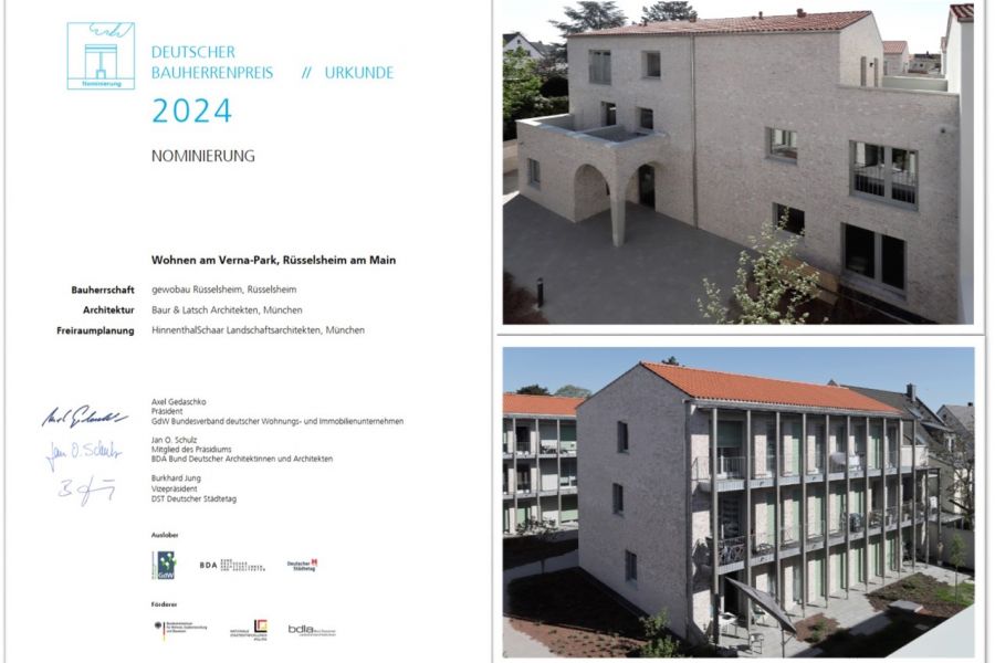 Nominierung der bereits preisgekrönten Wohnanlage „Wohnen am Verna-Park“ mit dem Deutschen Bauherrenpreises 2024