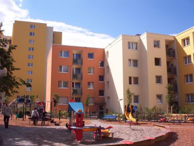 Außenanlage der Familienwohnungen im Stadtteil Dicker Busch