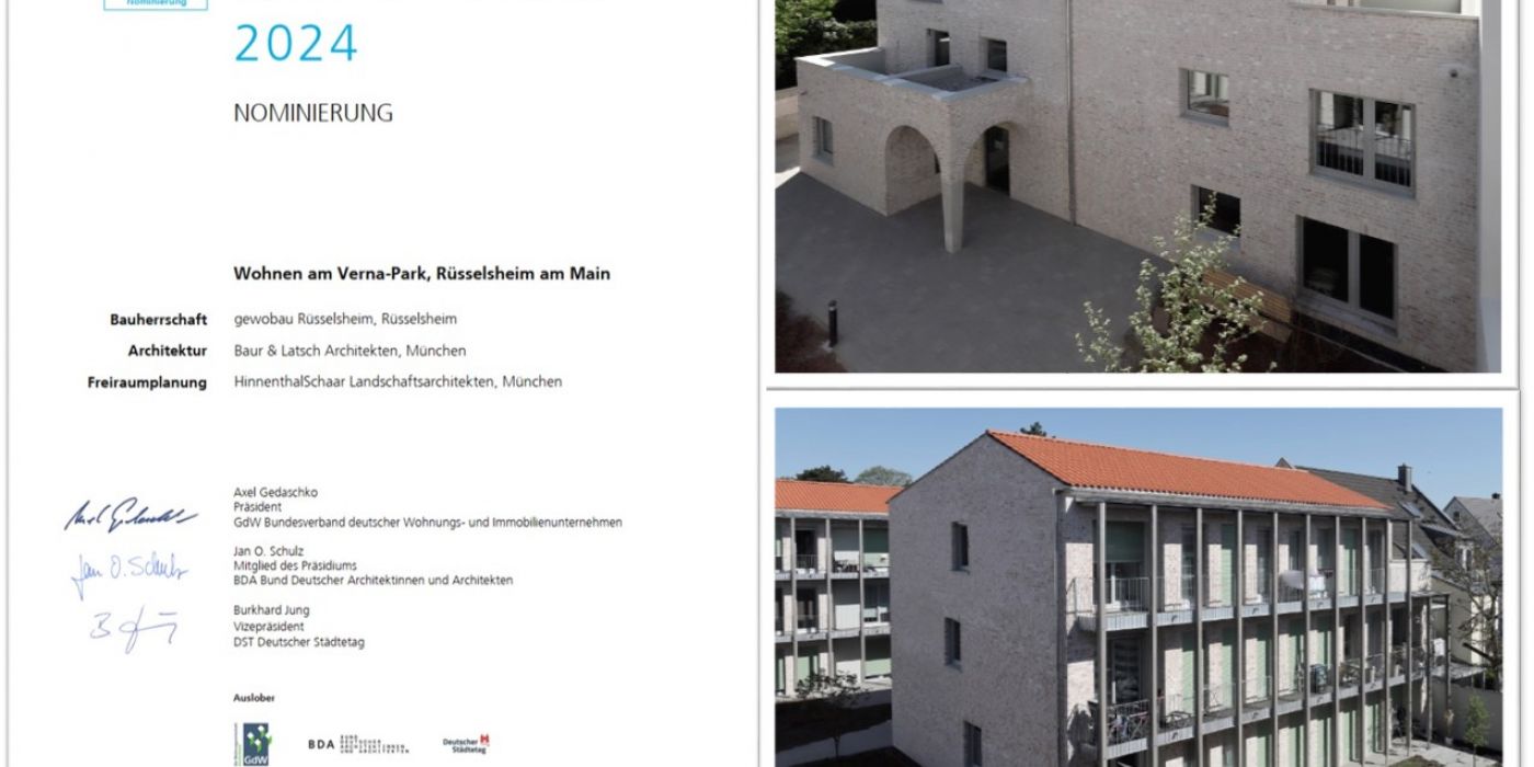 Nominierung der bereits preisgekrönten Wohnanlage „Wohnen am Verna-Park“ mit dem Deutschen Bauherrenpreises 2024