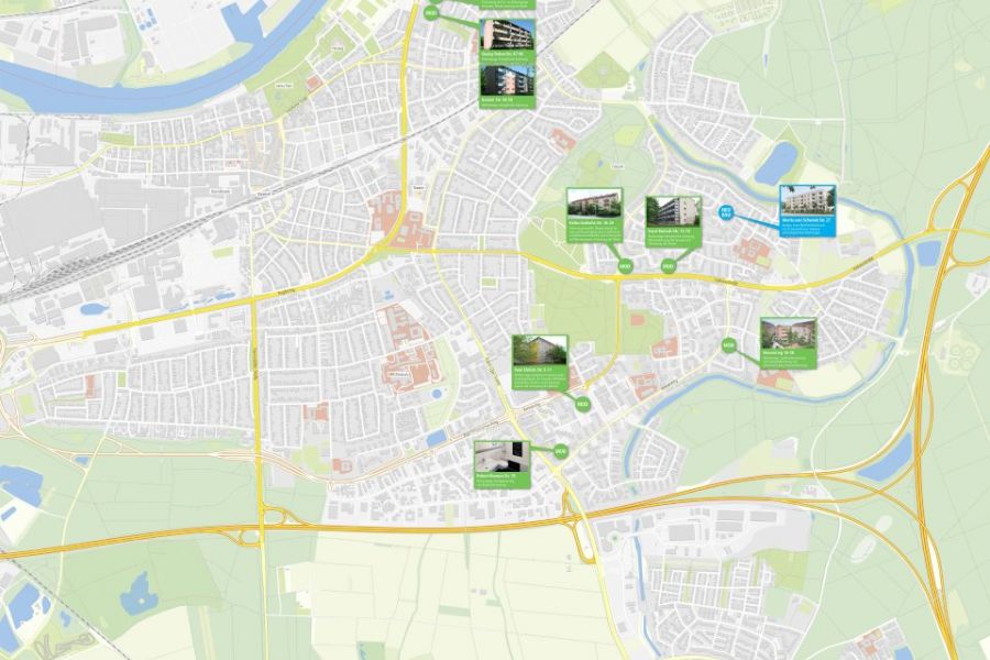 Stadtplan von Rüsselsheim mit den geplanten Modernisierungs- und Neubauvorhaben