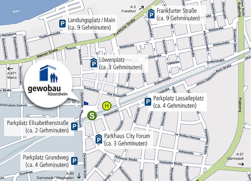 Stadtplan von Rüsseölsheim mit den eigeszeicheten Parkmöglichkeiten