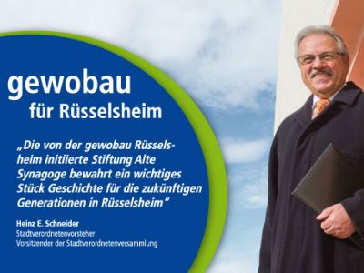 Bild der Anzeigenkampagne gewobau für Rüsselsheim zum vielfältigem sozialen Engagement mit Unterstützung von Rüsselsheimer Persönlichkeiten