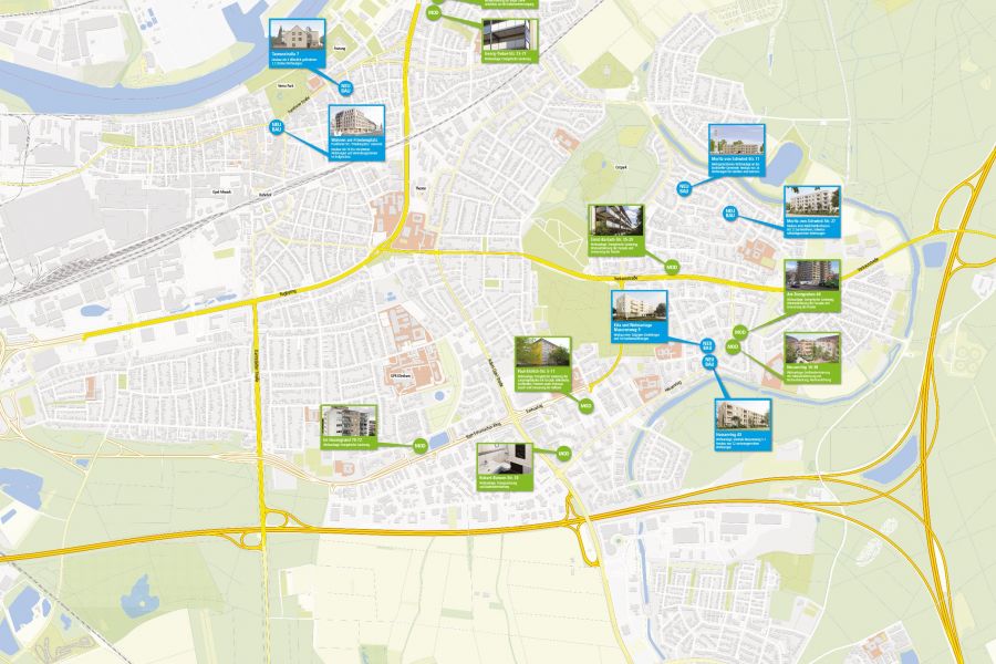 Stadtplan von Rüsselsheim mit den geplanten Modernisierungs- und Neubauvorhaben
