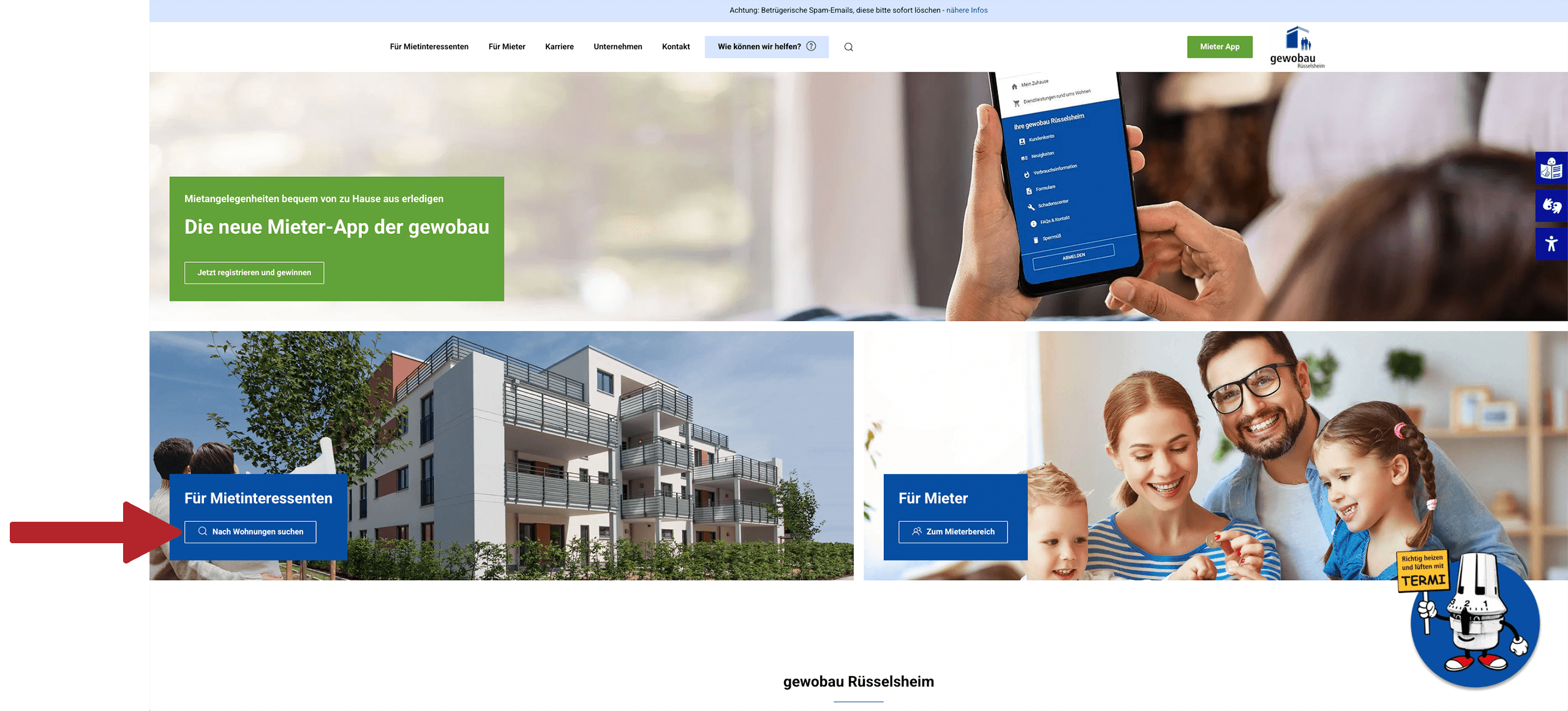 Knopf Miet-Interessenten in der App